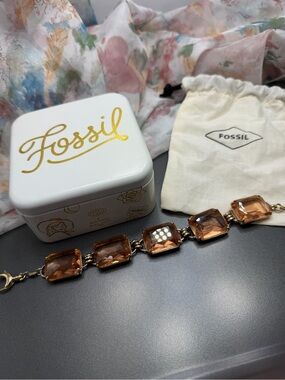Fossil Gold and Peach Glass Bracelet with Links Design #459BR